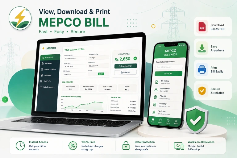 Download and print MEPCO duplicate electricity bill online